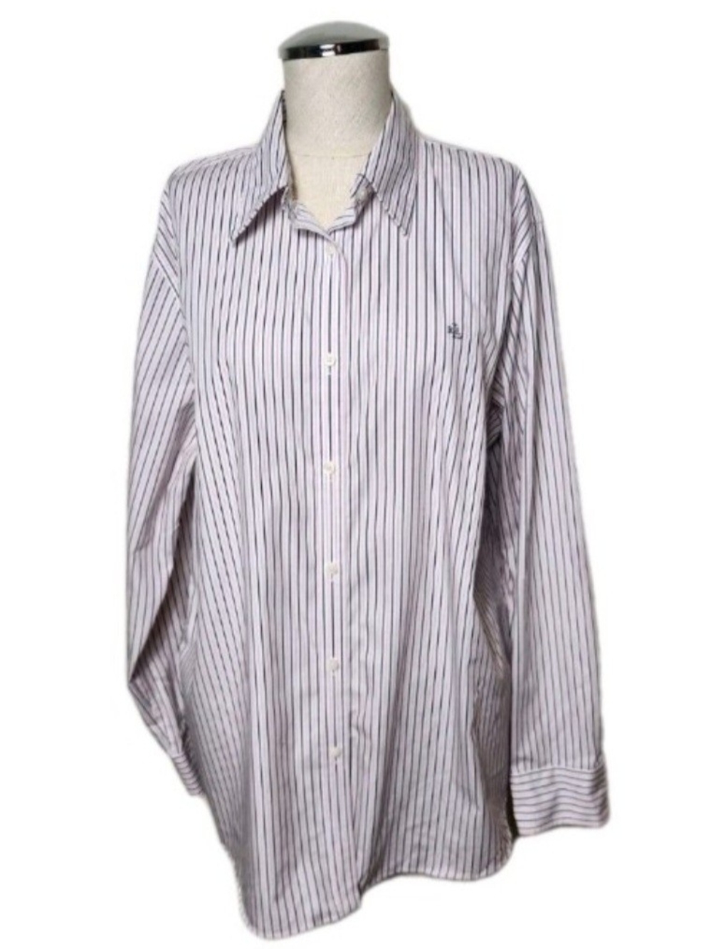 Lauren Ralph Lauren Men's White Dress Shirt with Navy Stripes
